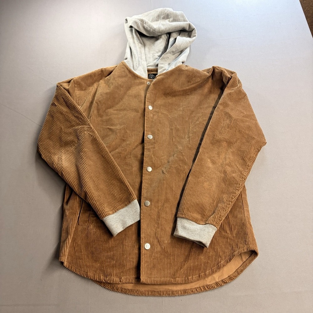 Original Use Mens S Brown Corduroy Hooded Shacket Snap Front Jacket